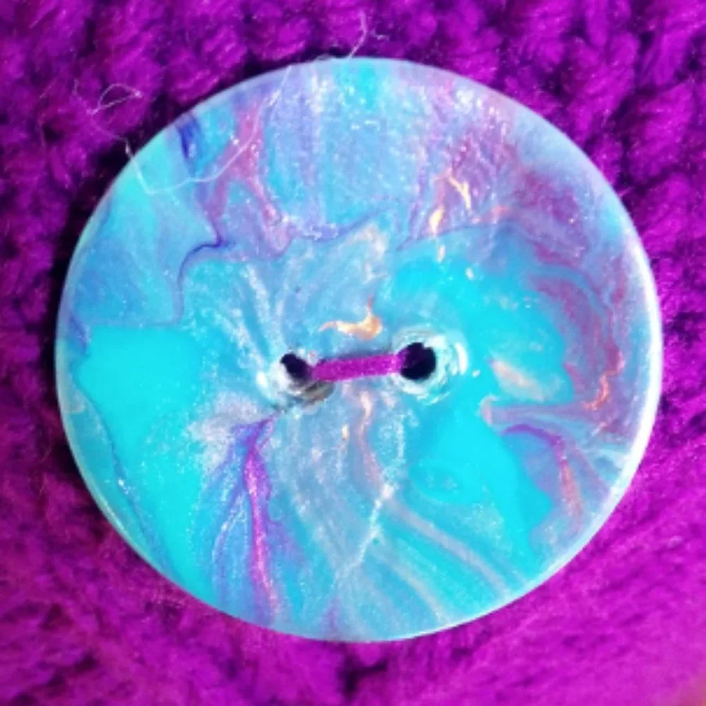 Hand Crafted Knit Throw Pillow Cable Purple w/ Hand Painted Button Home Dec…